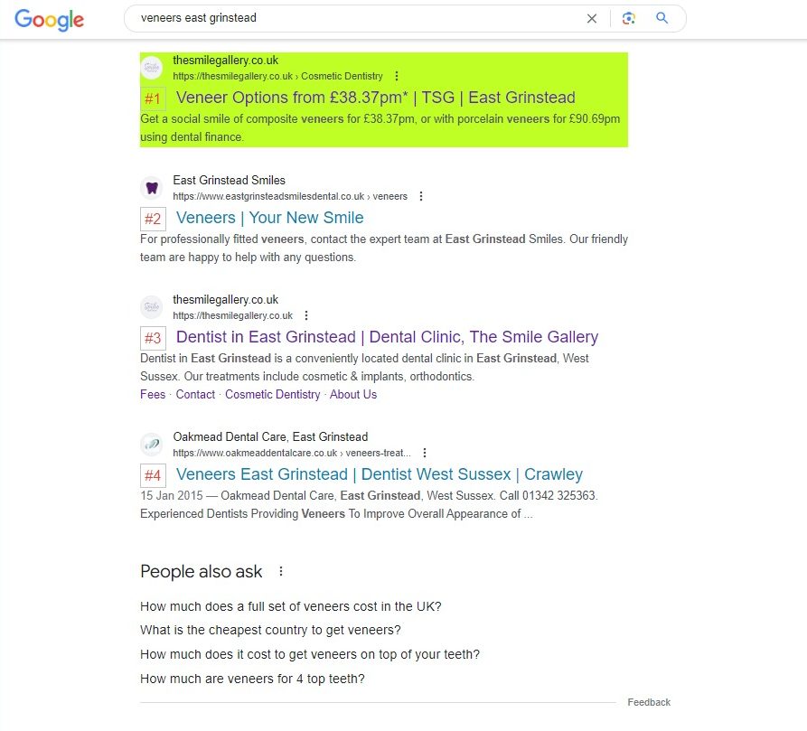 veneer east grinstead seo result