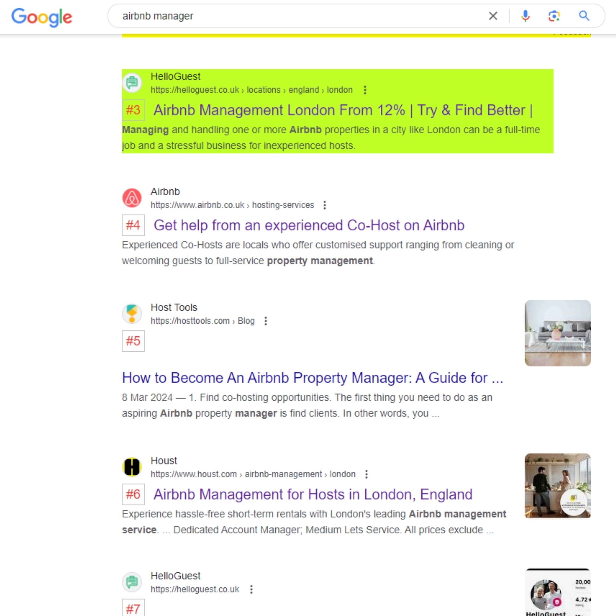 seo result for airbnb manager