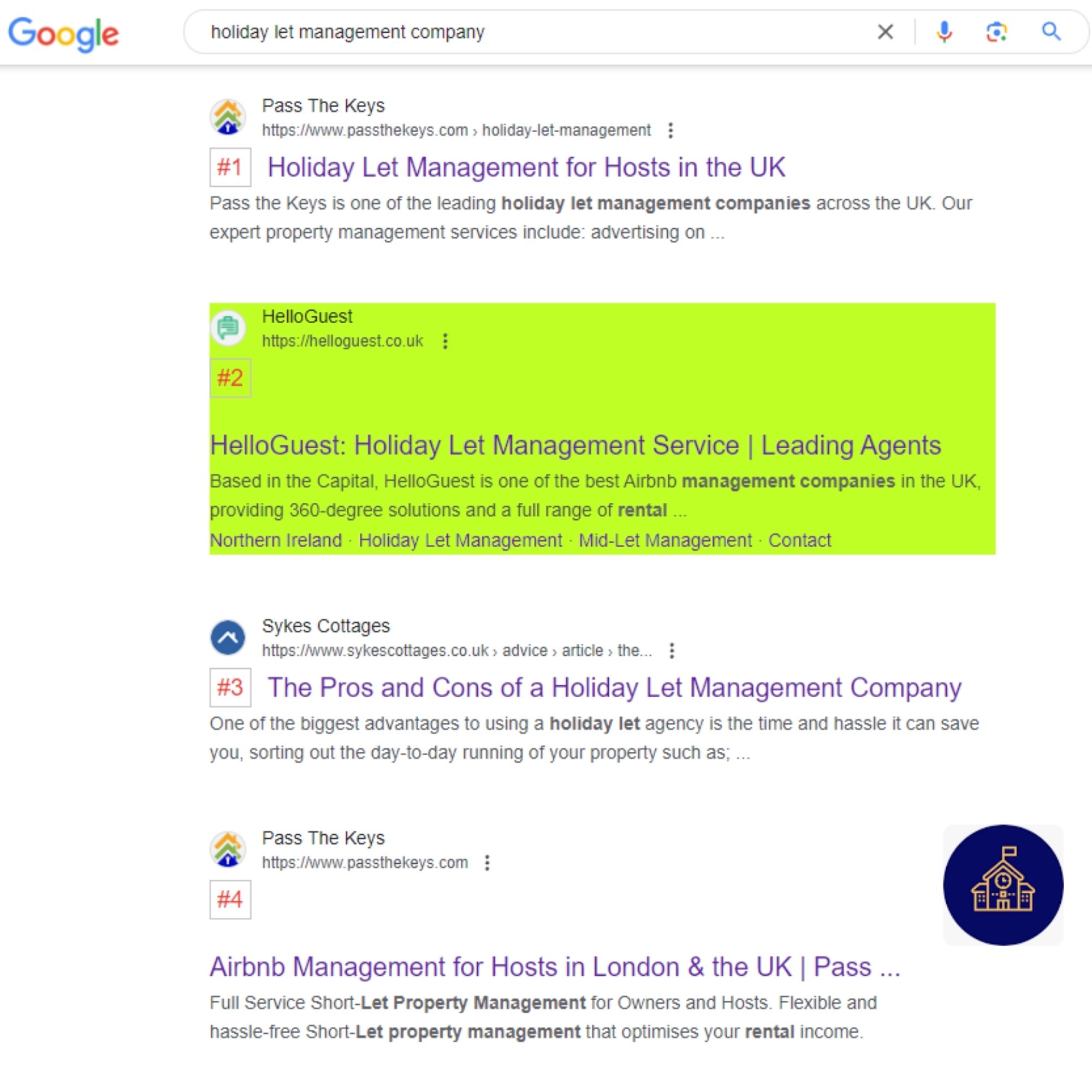 seo result for holiday let management company